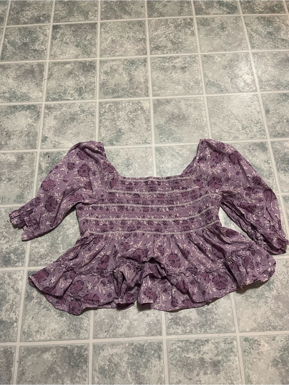 American Eagle Outfitters Lavender Floral Peasant Blouse - Picture 3 of 3
